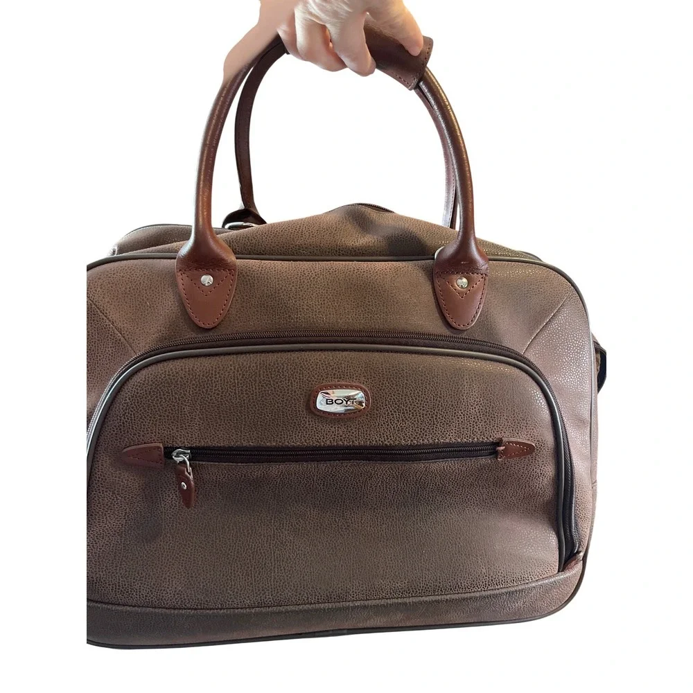 Boyt Brown Textured Faux Leather Weekender Travel Bag Carry On Duffel Luggage